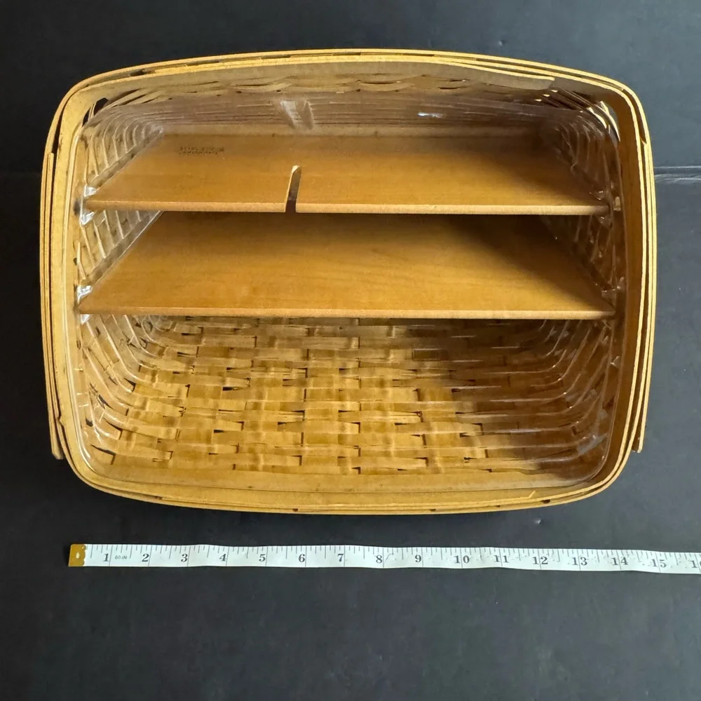 Vtg Signed Longaberger desk organizer with plastic insert and 2 dividers.